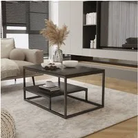 Design Möbel Couchtisch Moderner Couchtisch mit Ablage Stahlgestell, 90x60x48 cm