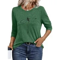 PYLIKE Longsleeve Shirts Damen Casual Libelle Ausgefallene bequemes Langarmshirt Geeignet für den täglichen Gebrauch im Büro und zu Hause