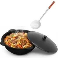 4BIG.fun Grilltopf Gusseisen Kasan 12L Deckel Kazan WOK Kessel Campingtopf Schaumkelle, Gusseisen (Gusseisener Kasan mit Deckel und Schaumkelle)