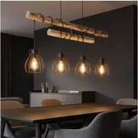 GLOBO LIGHTING Hängeleuchte, Leuchtmittel nicht inklusive, Hängeleuchte Pendelleuchte Holzlampe Balken Höhenverstellbar 4 Flammig