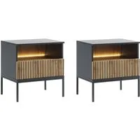 MOEBLO Nachttisch Sentino S54 LED (Nachttisch 2er Set mit gefrästen Fronten und LED-Beleuchtung Nachttisch Nachtkommode Nachtschrank Nachtkonsole Beistelltisch Schlafzimmer, 2-St), (HxBxT):56x54x39 cm