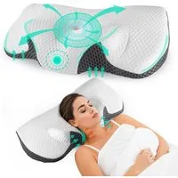 Esun Nackenstützkissen Orthopädisches Nackenkissen, Seitenschläferkissen Memory Foam, 2 Höhen, Füllung: Rückstellschaum, Rückenschlafer, Bauchschlafer, Seitenschlafer, Set, Kissen für Seiten Rücken & Bauchschläfer, Eisseidenstoff, atmungsaktiv und we