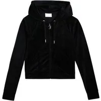 Juicy Couture Kapuzennickijacke MADISON OUTLINE HOODIE WITH DIAMANTE BRA Damen Trainingsjacke Damen, Sweatjacke mit Kapuze, Velour, mit Glitzer, Sale