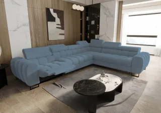 Ecksofa Schlafsofa BASTIEN RELAX in Stoff Terra Türkis Ottomane Rechts