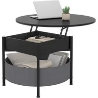 MSMASK Couchtisch Wohnzimmertisch mit Korb aus Stoff, höhenverstellbar (1-St), Rundes Lift-Top-Couchtisch, Beistelltisch, Kaffeetisch, 70x70x50 cm