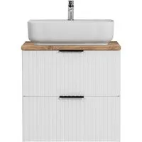 Lomadox Waschtisch ADELAIDE-56-WHITE, 60cm, weiß mit Eiche Nb., Keramik-Aufsatzbecken weiß