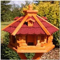 Holzdekoladen Vogelhaus Vogelhaus Holz handgefertigt mit Ständer & Solar weiß wählbar