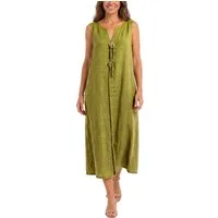 dy_mode Sommerkleid Damen Leinenkleid Luftiges Maxi Sommerkleid Strandkleid Damenkleid in Unifarbe, V-Ausschnitt, mit seitlichen Eingriffstaschen