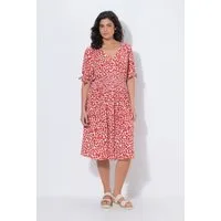 Ulla Popken Jerseykleid Midikleid Erdbeeren A-Linie V-Ausschnitt Halbarm
