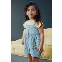Next Shirt & Hose Denim-Playsuit mit Blumenstickerei und T-Shirt (2-tlg)