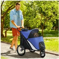 PawHut Hundebuggy Hundewagen Katzenwagen mit Netzfenstern, mit Sicherheitsleine, (1-tlg), für mittelgroße bis große Hunde, Blau