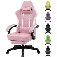 GTPLAYER Gaming-Stuhl Ergonomischer Gaming Sessel Schreibtischstuhl aus Stoff/Kunstleder (Pacekung), Federsitzkissen mit Fußstütze