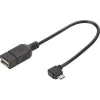 USB 2.0 Adapter, Micro USB Stecker 90° > USB-A Buchse schwarz, 15cm, OTG Funktion (On-The-Go), rechts abgewinkelt