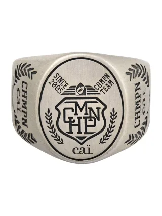 cai Ring 925/- Sterling Silber Siegelring satiniert oxidiert Champion Wappen