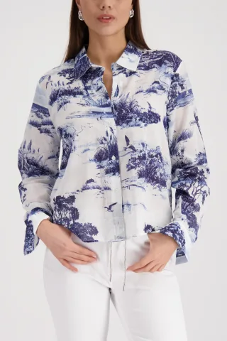 monari - Bluse mit Landschaftsdruck marine gemustert - Gr. - 36