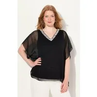 Ulla Popken Longbluse Chiffonbluse doppellagig V-Ausschnitt Halbarm