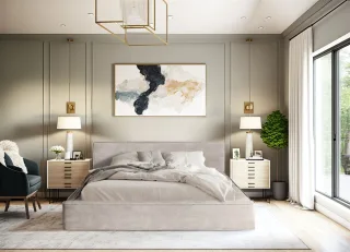 Polsterbett Doppelbett OMAHA 160x200cm in Stoff Macau Sand