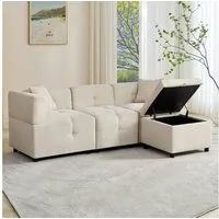 Merax 3-Sitzer Sofa Ecksofa mit abnehmbarem Fußhocker mit Stauraum, 204x126x69cm 1 Teile, L-förmiges Sofa aus Chenille,Modulares Couch mit Rückenlehne, 2 Kissen
