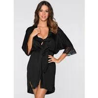 bonprix Morgenmantel, Kurzform, Satin, Gürtel, im Kimono-Stil, aus Satin mit Spitzendetails, abnehmbarer Bindegürtel