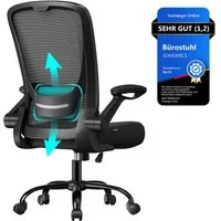 SONGMICS Bürostuhl, ergonomisch, Drehstuhl mit Mesh, Wippfunktion, klappbare Armlehnen