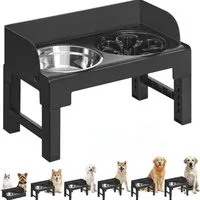 SURFOU Futterstation Hundenapf erhöht, 6-fach höhenverstellbar & neigbar, inkl. 2 Näpfe, Edelstahl Napf + Anti Schling Napf,rutschfeste Futterstation für Hunde