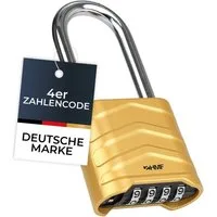 HMF Vorhängeschloss Zahlenschloss Vorhängeschloss mit hohem Bügel, robustes Schloss mit, 4-stelligem Zahlencode Aluminiumlegierung, 5,6 x 2,6 x 11,7 cm, Gold