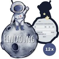 CUPCAKES & KISSES Einladungskarten 12x Astronauten Einladungskarten Kindergeburtstag für Mädchen & Jungen, Astronauten