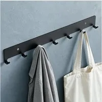 Mai & Mai Hakenleiste Wandhaken Garderobe 7 Haken Kleben Bohren Schwarz/Weiß 50cm Stalo-17, 135° Anti-Rutsch Haken,Kohlenstoffstahl,7 stabile Haken