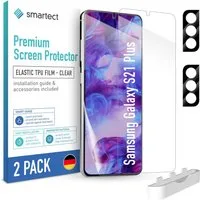 smartect Displayschutzfolie TPU Schutzfolie Klar für Samsung Galaxy S21 Plus, Set, 2 Stück, (Display + Kamera) Panzerfolie Displayfolie