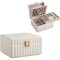 SONGMICS HOME Schmuckkasten Schmuckbox Schmuckaufbewahrung, mit Spiegel 2/3/4 Ebenen, aus PU mit Nähten, Geschenkidee