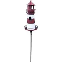 Deko-Impression Gartenstecker Leuchtturm Gartenstab Gartenstecker Windlicht Eisen rot-weiß lackiert (1-St)