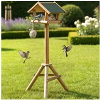 Zooprinz Vogelhaus XXL mit Ständer Wetterfest, Massiver Holzständer, Futterrsilo für Vögel