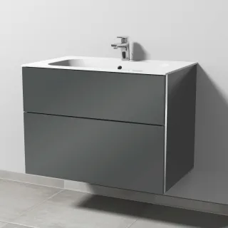 Sanipa 3way Keramik-Set Finion Keramik-Waschtisch und Unterbau mit 2 Auszügen, Anthrazit-Glanz BS40079