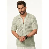SOULSTAR Poloshirt im Crochet Vintage Summer-Look Herren Kurzarm Strick Polo-Hemd Cardigan T-Shirt