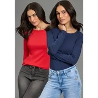 Laura Scott Langarmshirt (Packung, 2er-Pack) figurbetonte Passform, hüftbedeckende Länge, U-Boot-Ausschnitt
