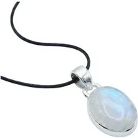 mantraroma Kettenanhänger SAMA oval aus 925 Silber mit Regenbogen Mondstein (Kettenanhänger am Baumwollband im Schmuckbeutel), 925 Sterling Silber Kettenanhänger für Damen