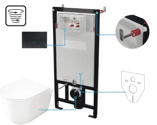 Neuesbad Wand-WC RIMLESS + WC-Sitz + Vorwandelement + CONTROL BUTTON SLIM Schwarz NB1DECDJN6ZPW1
