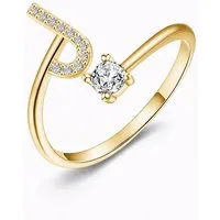 S&T Design Fingerring Buchstaben Ring Damen 14K Gold Vergoldet Silber Verstellbar Wasserfest (Goldring Geschenke für Frauen Freundin Mädchen Schmuck, 1-tlg., Buchstabenring), Damenring langlebigem Edelstahl Verstellbare Größe 50 - 60 Modeschmuck