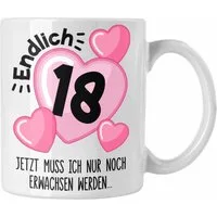 Trendation Tasse Trendation - 18. Geburtstag Tasse Geschenk Mädchen Geschenkidee Lustig Spruch 18 Geschenke Geschenkideen zum 18 Bday 18er