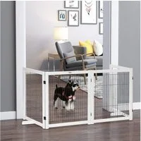 PawHut Hundegitter Türschutzgitter für Hunde (Haustiergitter, 1 St., Haustierabsperrgitter), Stahl Weiß 305 x 35,5 x 82 cm