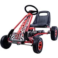 COSTWAY Go-Kart Tretauto, Pedalfahrzeug, mit Handbremse, verstellbarer Sitz