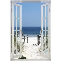 Wallario Sichtschutzzaunmatten Blick auf Strand, mit Fenster-Illusion