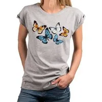 MAKAYA Print-Shirt Damen Kurzarm Baumwolle Schmetterling Butterfly Aufdruck Sommer Top große Größen