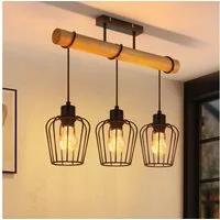 ZMH Deckenleuchte Whonzimmer 2/3/4 Flammig Schwarz-Holz Retro Deckenlampe Schlafzimmer, Einfache Installation, ohne Leuchtmittel, Wohnzimmerlampe mit höhenverstellbaren Strahlern aus Metall