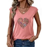 PYLIKE Tanktop Bequemes Shirt Damen Ärmellos Sommer Basic-Shirt mit Liebe Print Bequem für Freizeit und Büro,Strandurlaub