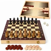 Luckice Spiel Schachspiel aus Holz, Holzdamespiel [39x39 cm], Schachfiguren aus Massivholz, Dame, Backgammon.