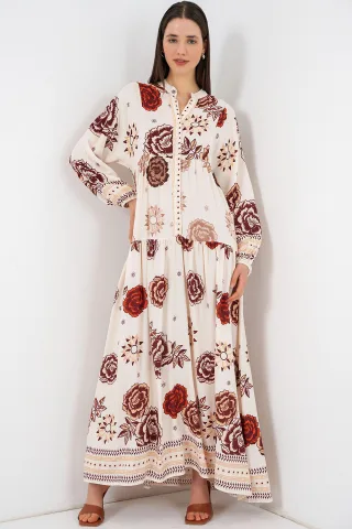 Gemustertes V-Ausschnitt Maxikleid