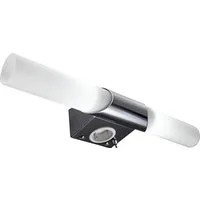 B.K.Licht Spiegelleuchte Mithra, Leuchtmittel wechselbar, Warmweiß, LED, Wandlampe, Badezimmer, Metall, Glas, E14, mit Steckdose