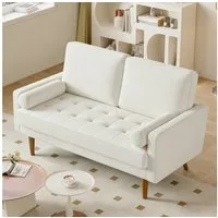 OUNUO Sofa 121cm Kleines Loveseat Sofa Couch aus Samt und Leinen mit 2 Zierkissen