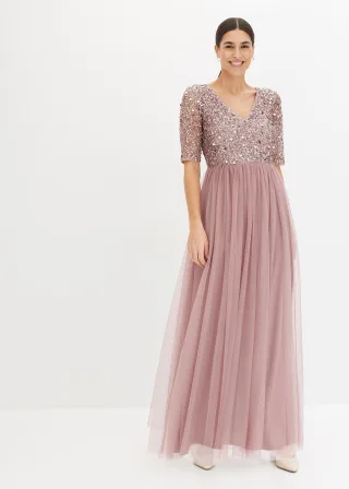 bonprix Abendkleid aus zartem Tüll mit Paillettenstickerei, rosa, Gr.40, Elegantes Kleid aus Tüll mit bezaubernder Paillettenstickerei im Oberteil